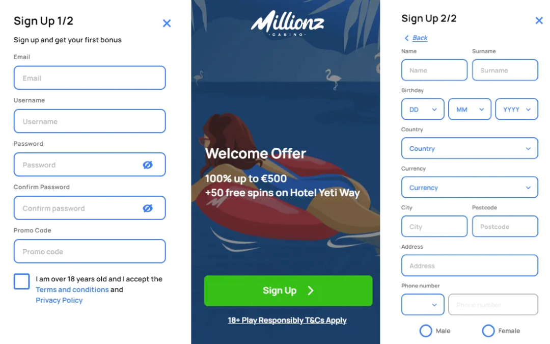 Comment s’inscrire sur Millionz Casino ?